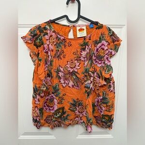Farm Rio Adonia Orange Sleeveless Floral Blouse Size Medium Maximalist Colorful